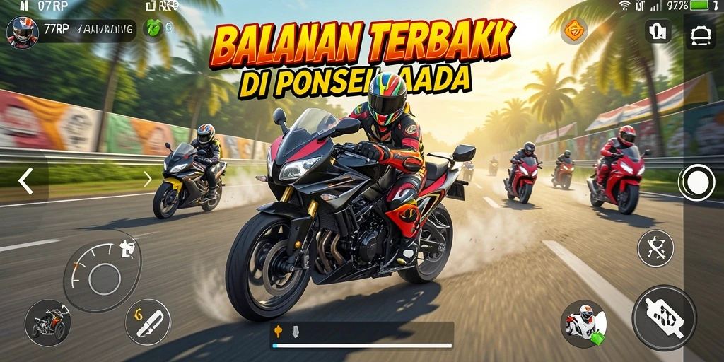 Gameplay mendebarkan dalam balapan motor 77RP.