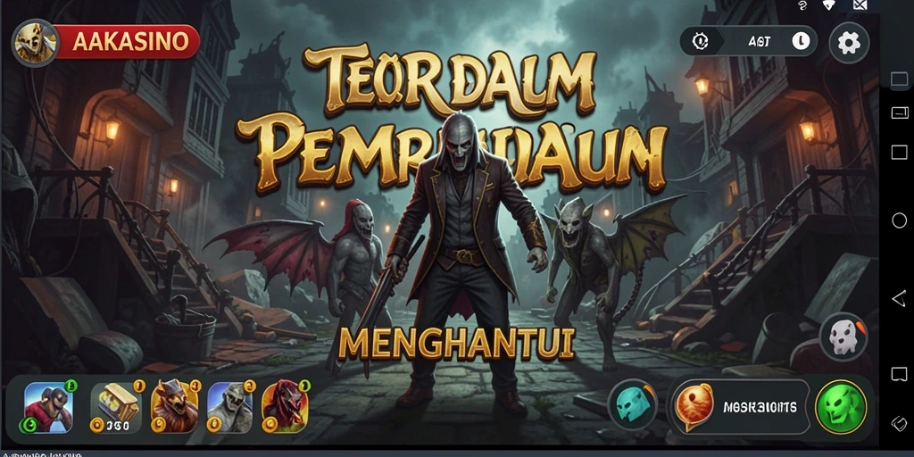 Screenshot gameplay AAKASINO menampilkan suasana mencekam dan misterius.