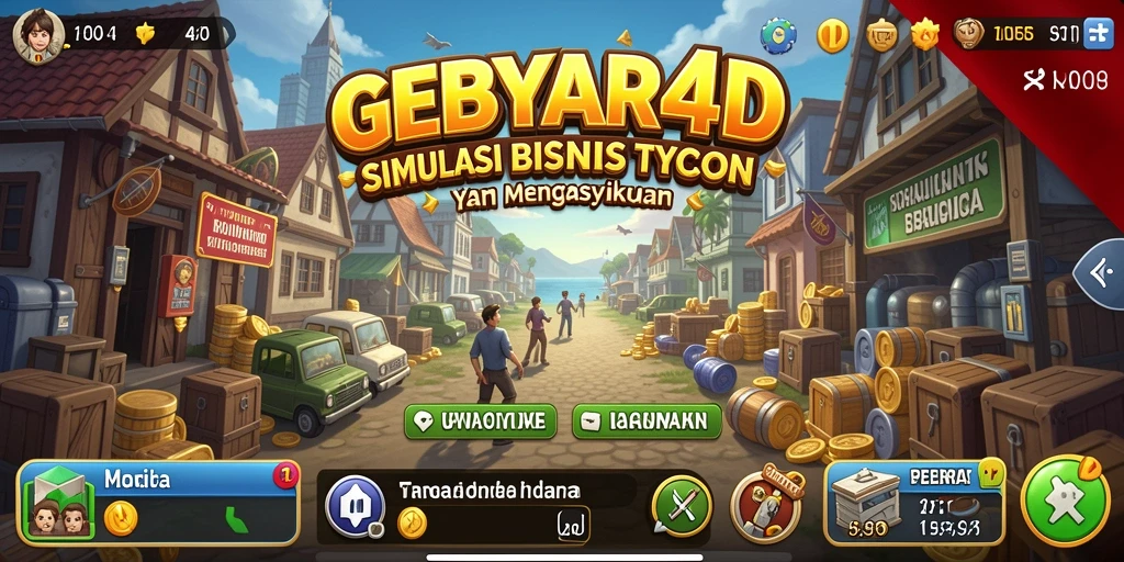 Tampilan permainan GEBYAR4D yang menampilkan simulasi bisnis Tycoon.