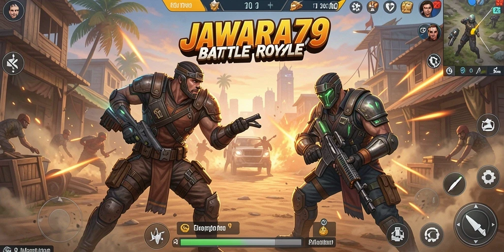 Screenshot JAWARA79 menampilkan duel seru di medan perang Battle Royale.