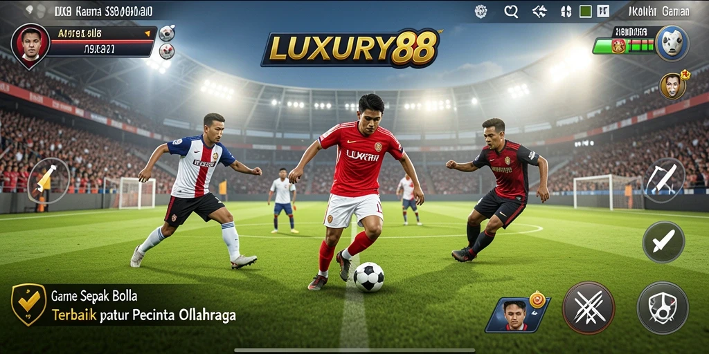 Screenshot gameplay LUXURY88 yang menampilkan aksi sepak bola mendebarkan.