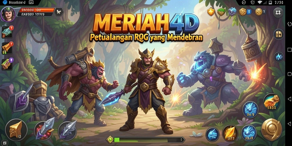 Screenshot gameplay menunjukkan pertempuran epik dalam MERIAH4D.