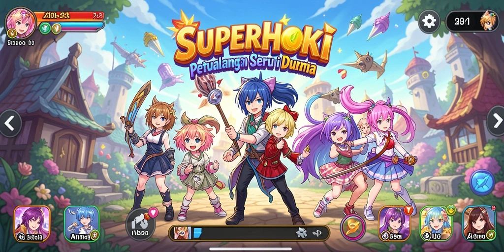 Screenshot SUPERHOKI menampilkan karakter anime dalam pertempuran epik.
