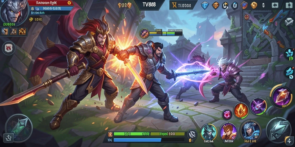 Tampilan aksi pertarungan hero dalam gameplay TV888.